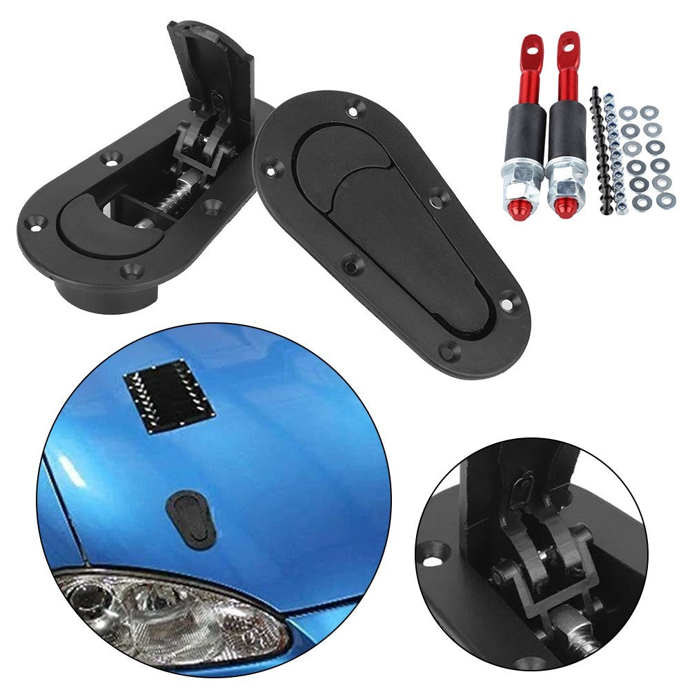 UK Motorsport Quick Release Bonnet Catches Plus Flush Locking Pin Kit Black Aero