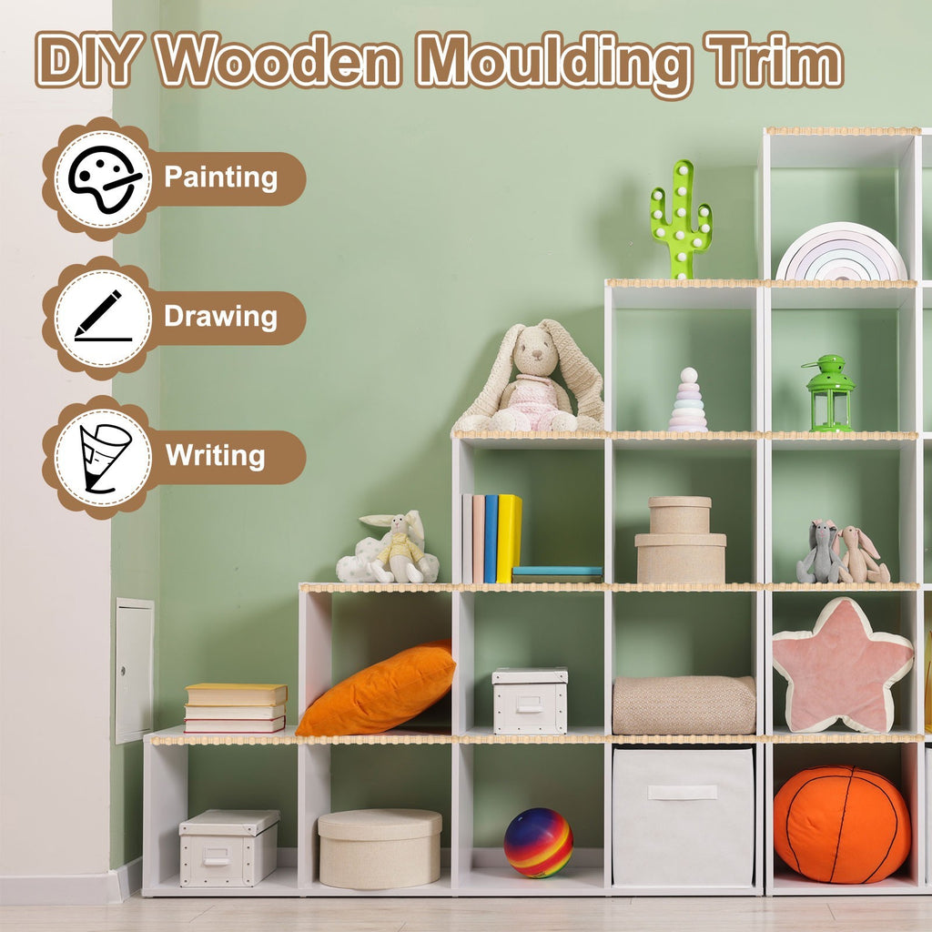 12Pcs 15.75" Decorative Wood Trim, Unfinished 3D Wood Molding (Gourd Line, 12mm)