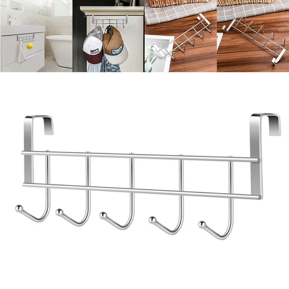 Stainless Steel 5 Hook Over Door Hanger Cabinet Towel Clothes Holder