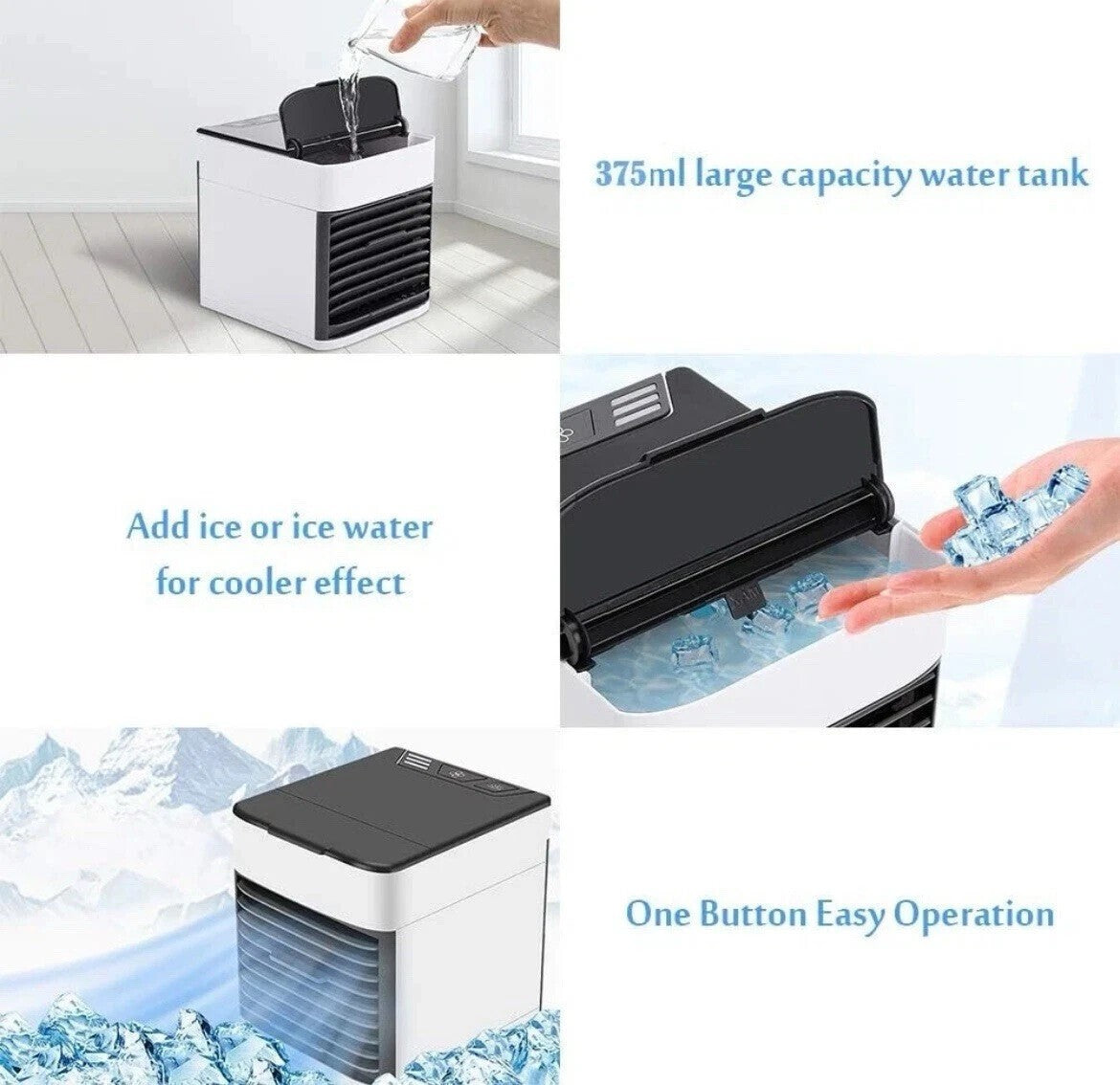 Portable Mini Air Cooler Water-Cooled Air Conditioning Unit Low Noise Fan UK