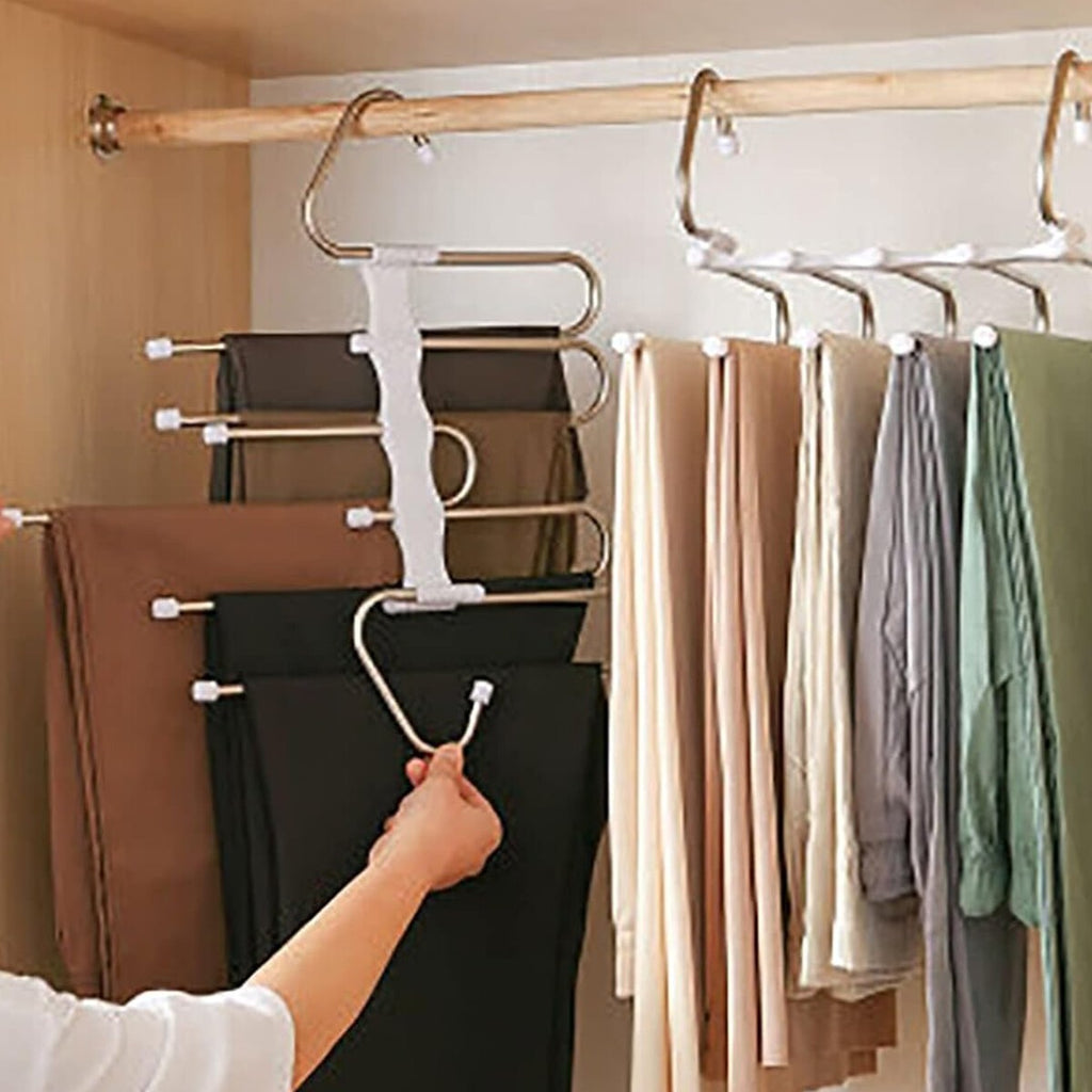 Multi Layer Pants Hanger Closet Space Saver Clothes Storage Organizer Rack UK