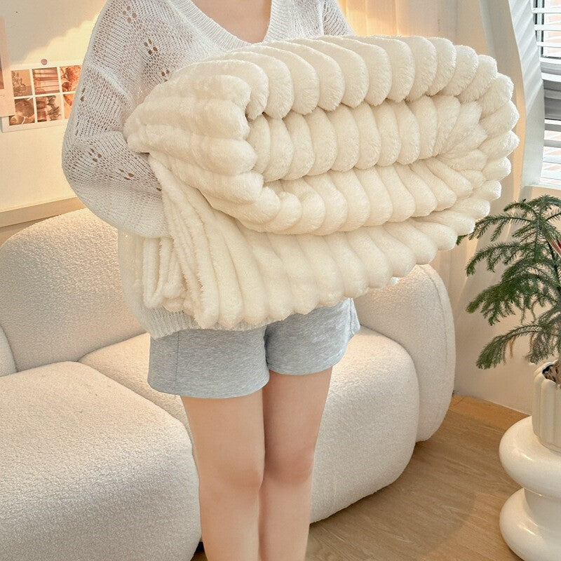 Ribbed Soft Fleece Throws Chunky Cord Blanket Faux Fur Warm Sofa Bed Blanket UK