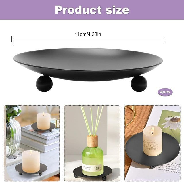 4Pcs Candle Holders for Pillar Candles Black Vintage 11cm Iron Candle Plate Dish