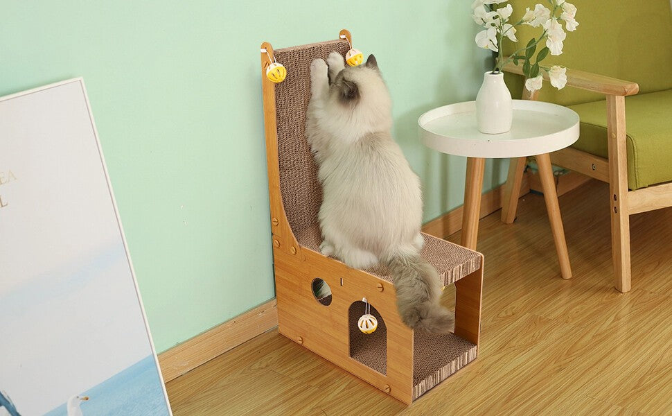 NEW L-shaped cat scratcher is made of non-toxic corrugated paper