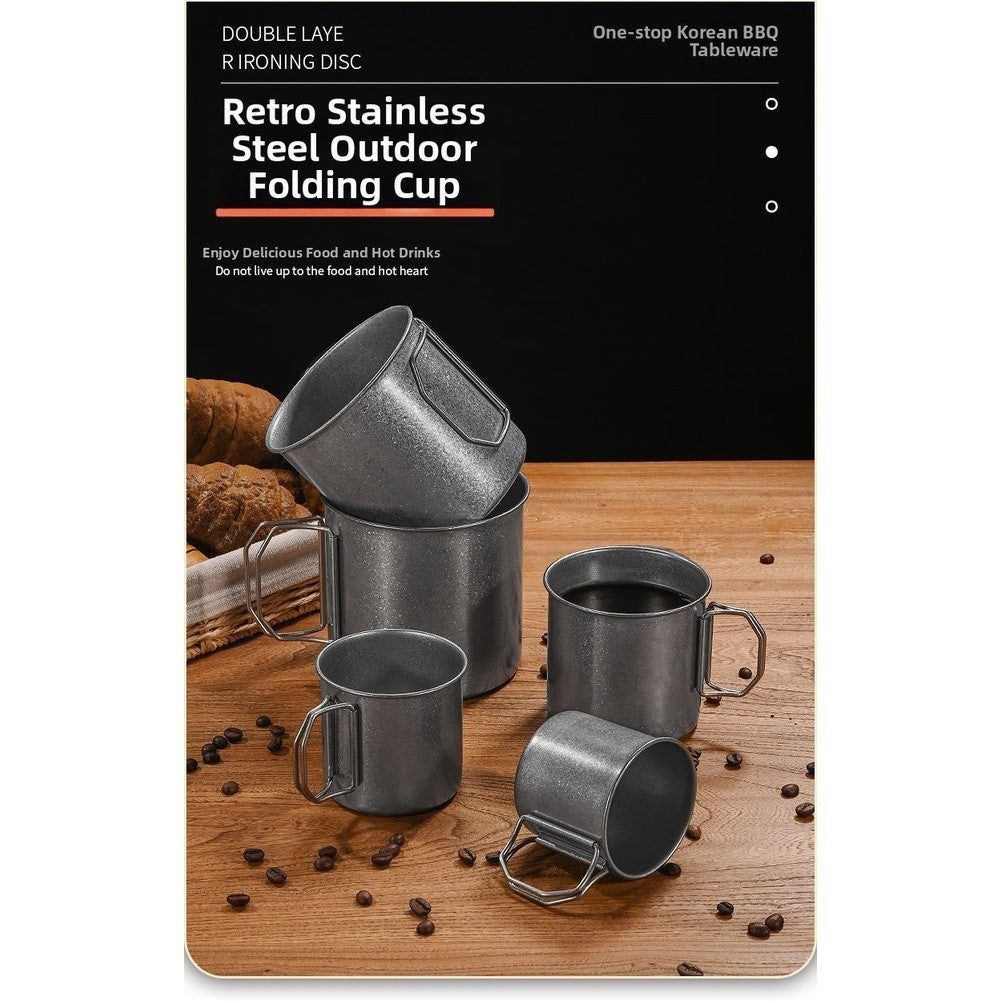 Vintage 304 Stainless Steel Folding Cup Portable Collapsible Mug for Camping