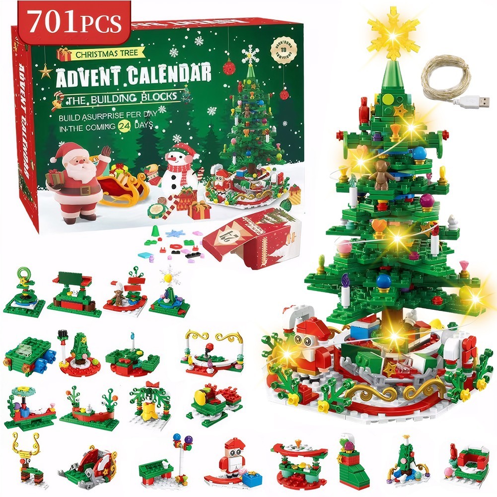 24pcs Advent Calendar 2025 Christmas Tree Building Set Boxes Countdown Block UK