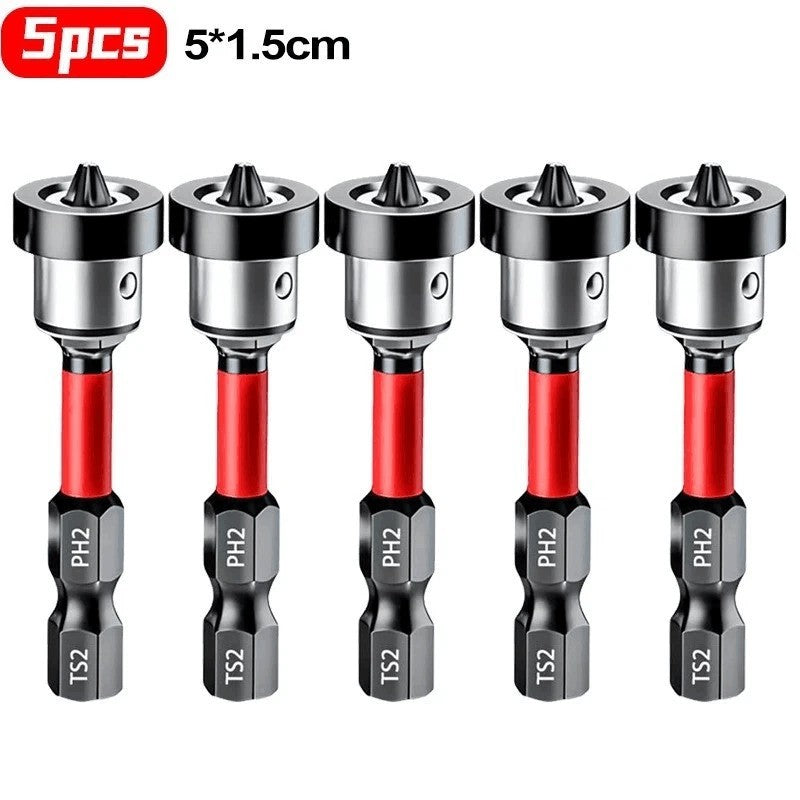 5PCS Plasterboard Screw Setter Bit PH2 50mm Magnetic 1/4" Hex Shank Drywall Tool