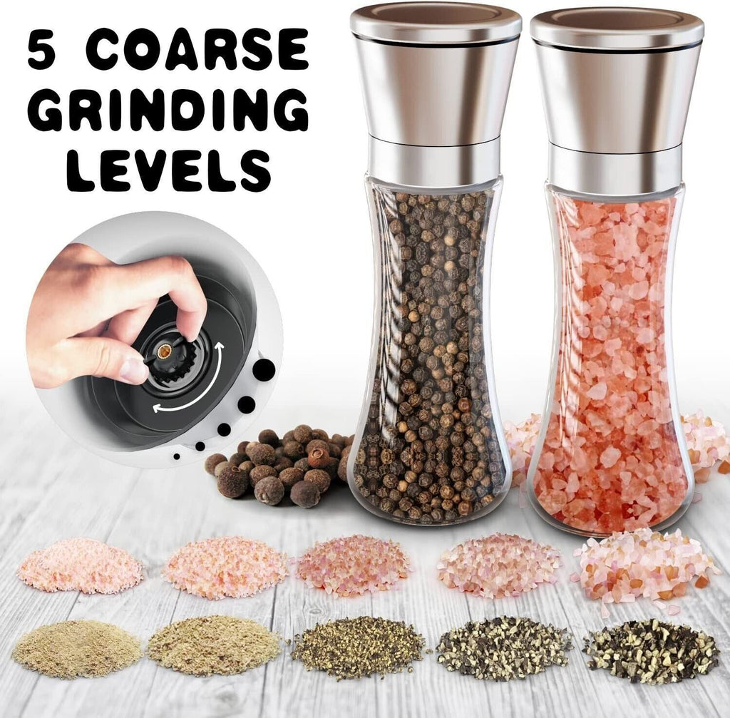 2x Pepper and Salt Grinder Set Mill Adjustable Stainless Steel Shaker Coarse NEW