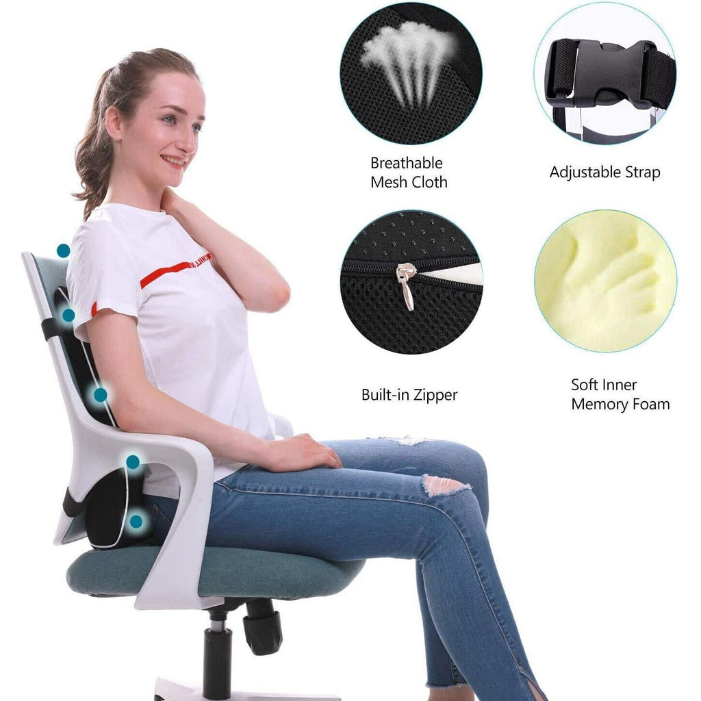 Lumbar Back Support Cushion Wheelchair Office Chair Pillow Memory Foam Car Seat.