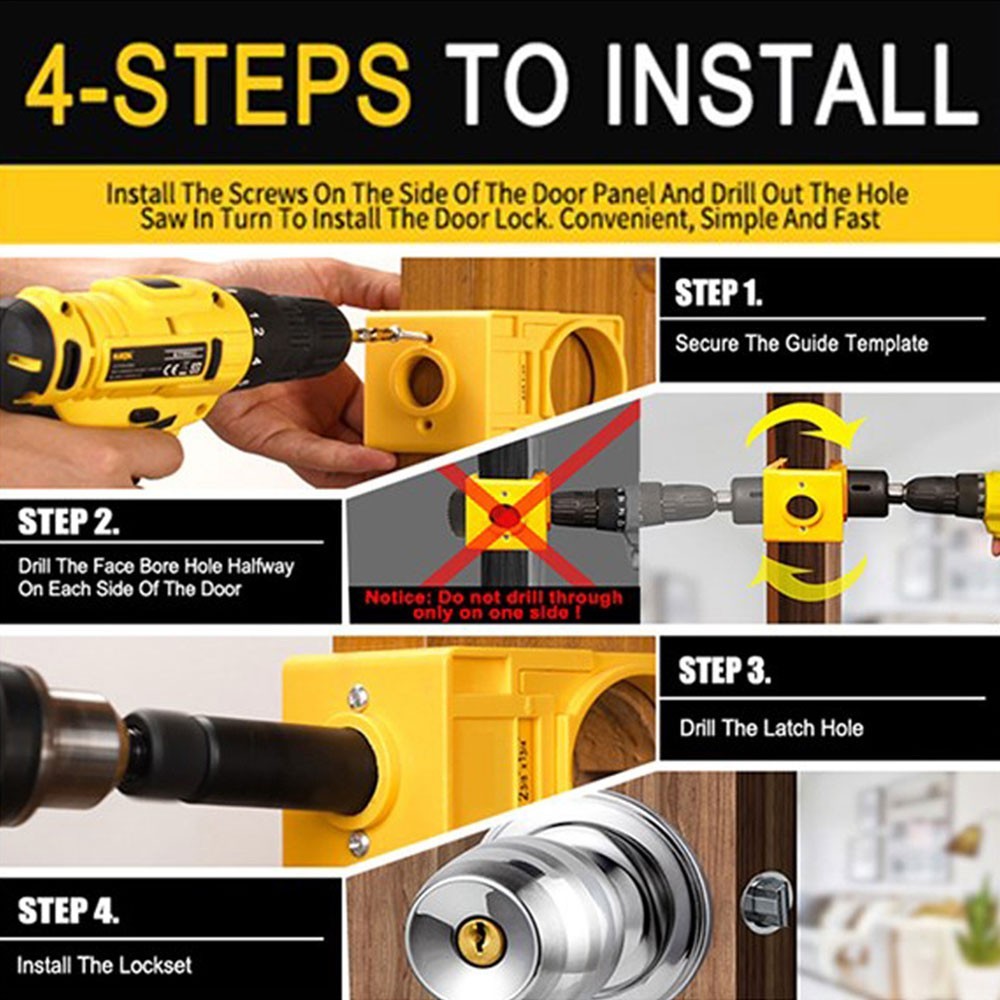 Door Lock Installation Kit  Adjustable Wooden Door Lock Fitting Tool Set
