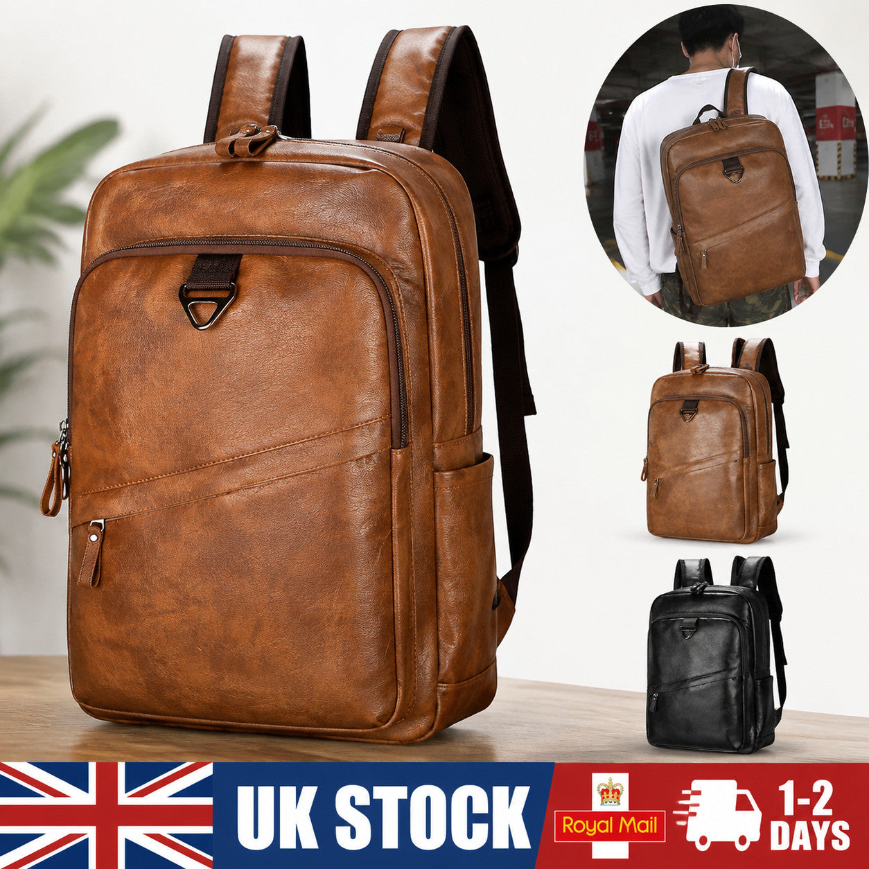 Men's Women's Vintage Leather Rucksack School Backpack Travel Bag Laptop UK