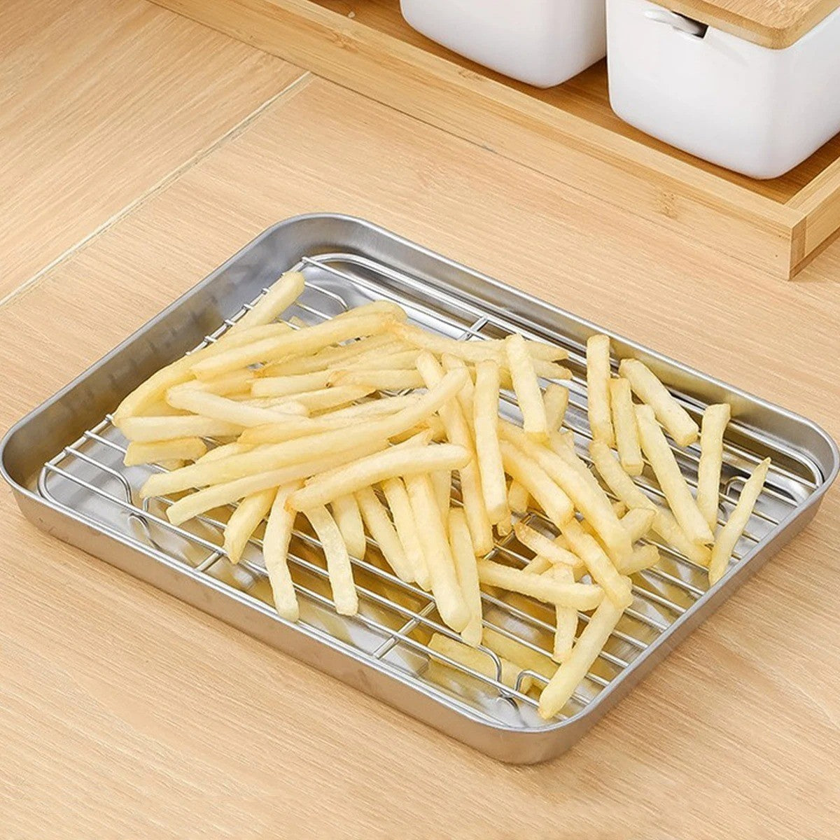 Stainless Steel Baking Tray Pan with Removable Wire Rack for Oven Roasting BBQ