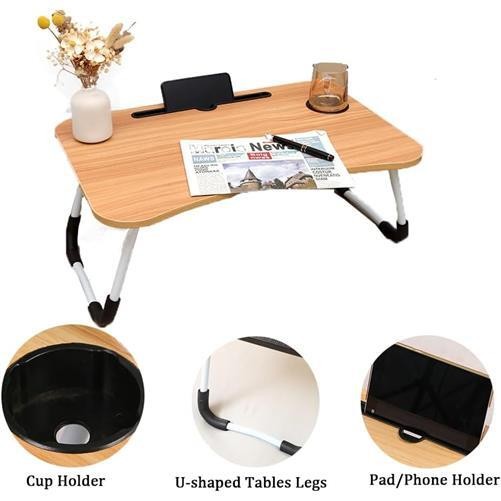 Folding Lap Laptop Bed Desk Tray Portable Breakfast Table With Cup Holder Stand