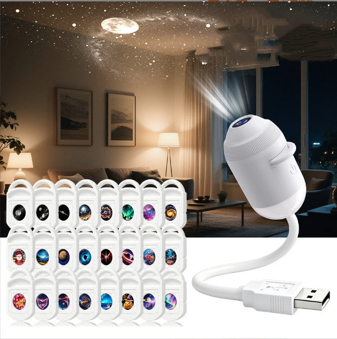 2-in-1 Galaxy Projector Night Light USB Projection Lamp with 12 Projection Films