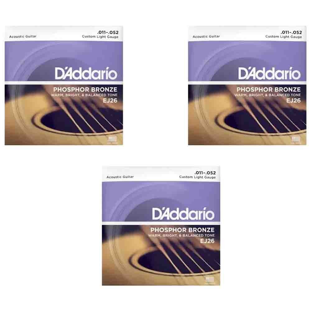 3PCS EJ26 Acoustic Guitar String Set Phosphor Bronze Custom Light 11 52 Gauge