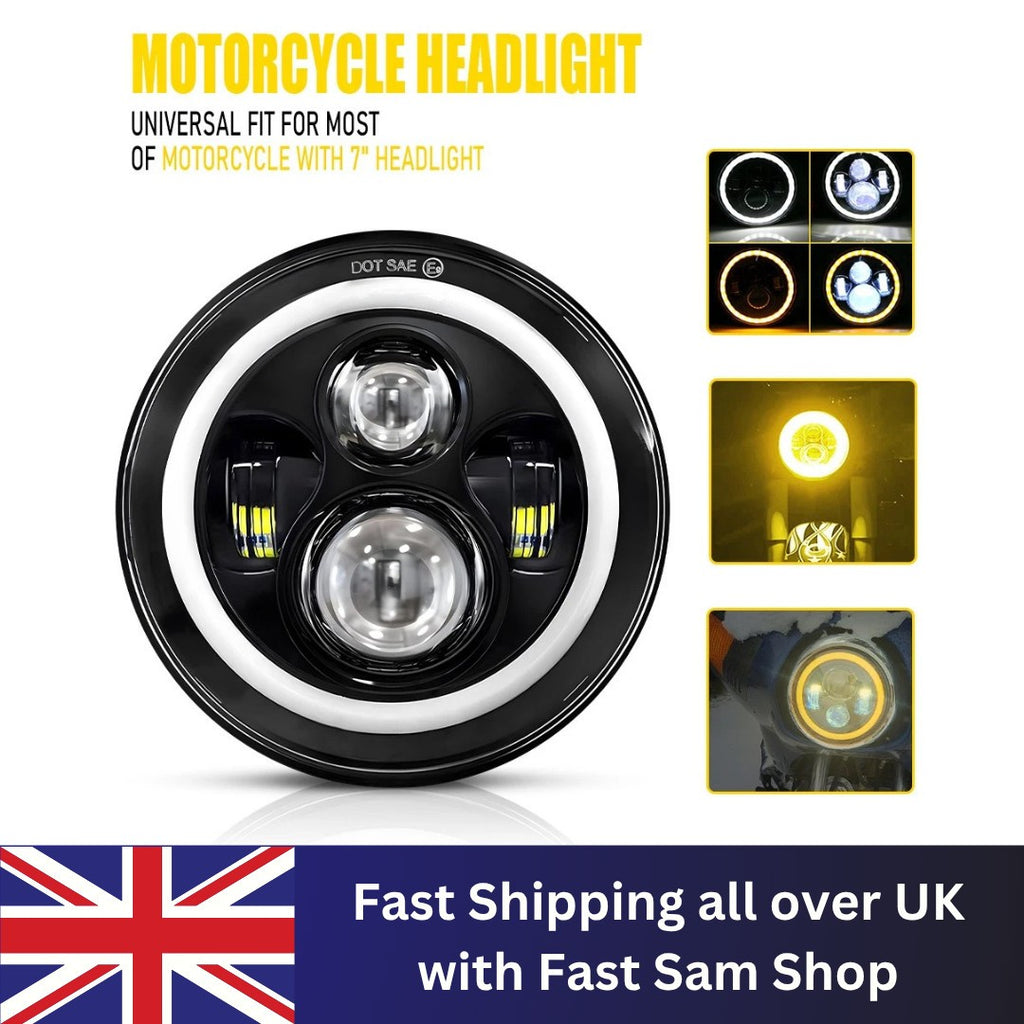 Universal Motorcycle Headlight 7" inch Motorbike Hi/Lo LED Front Light Headlamp