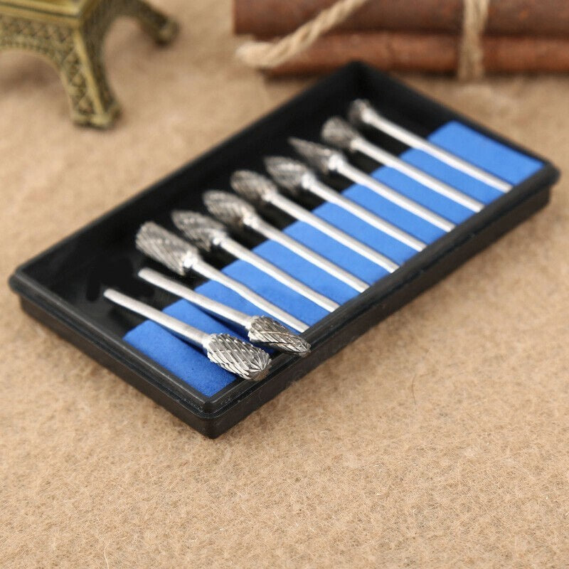 10x 6mm Tungsten Carbide Point Burr Die Grinder Shank Rotary Drill Bits Pack Kit