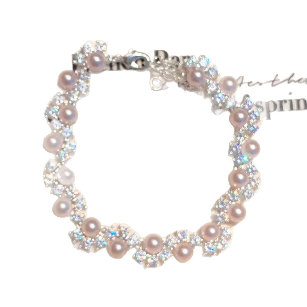 Exquisite French-style Sparkling Diamond And Pearl Bracelet For Women