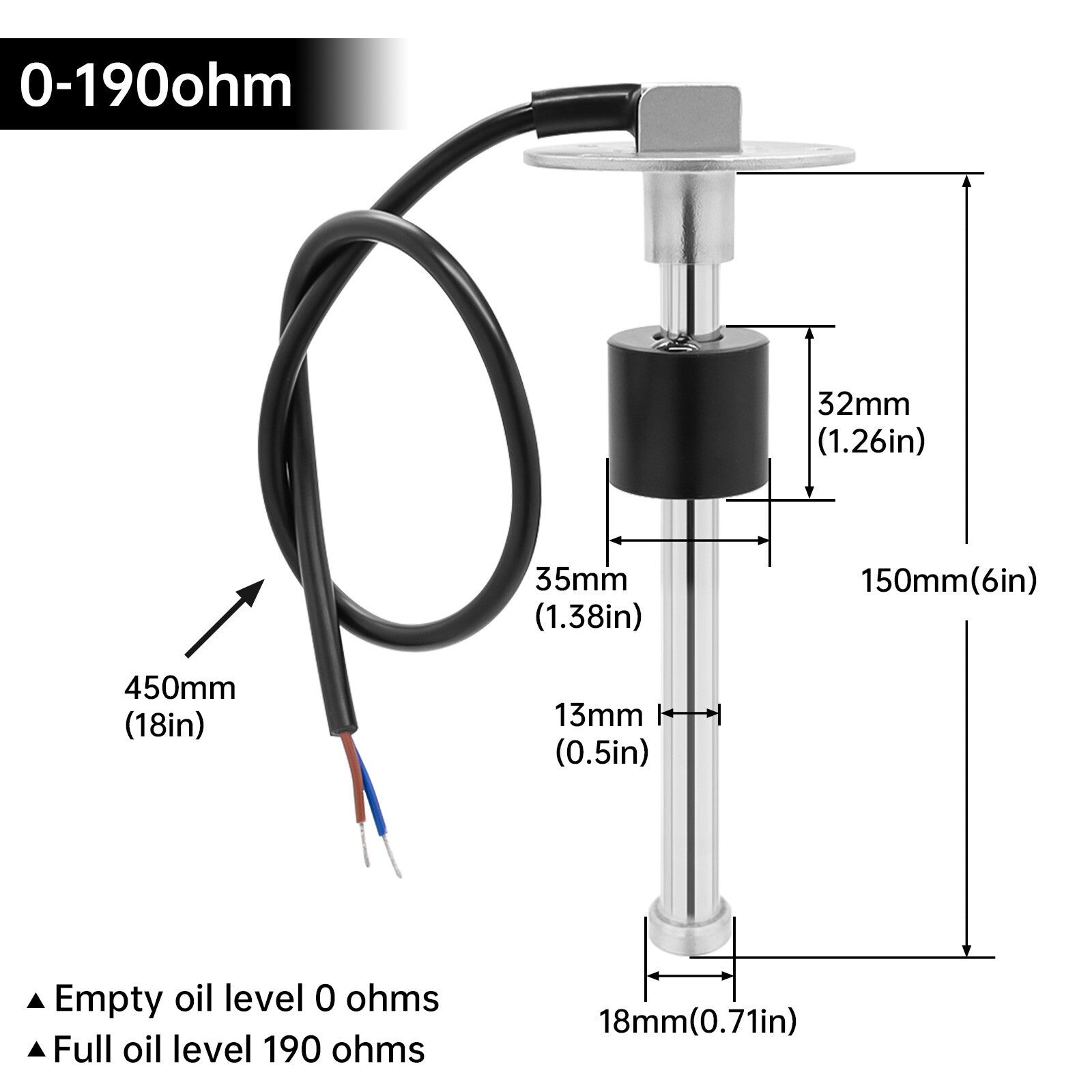 150mm Boat Fuel Sending Unit Marine Water Level Gauge Sensor 0-190 Ohms UK STOCK
