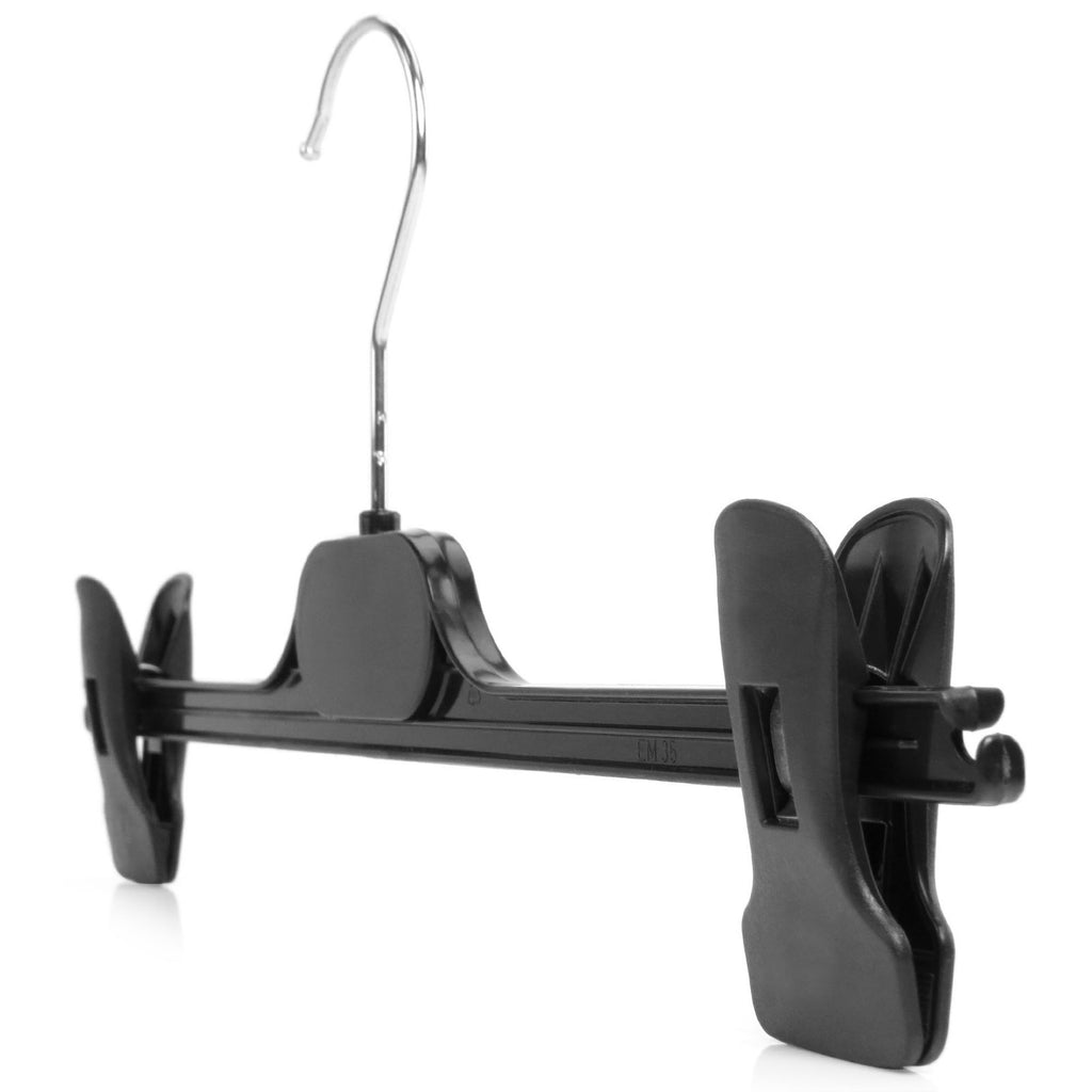 10 Pack 35cm Black Plastic Clothes Hangers with Clips Trousers Skirt Strong