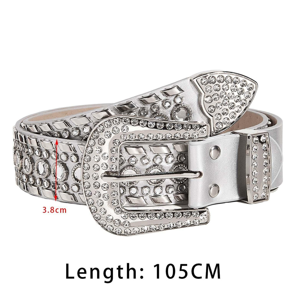 Rhinestone Belt for Men Women Western Cowboy Cowgirl Bling Studded PU Leather