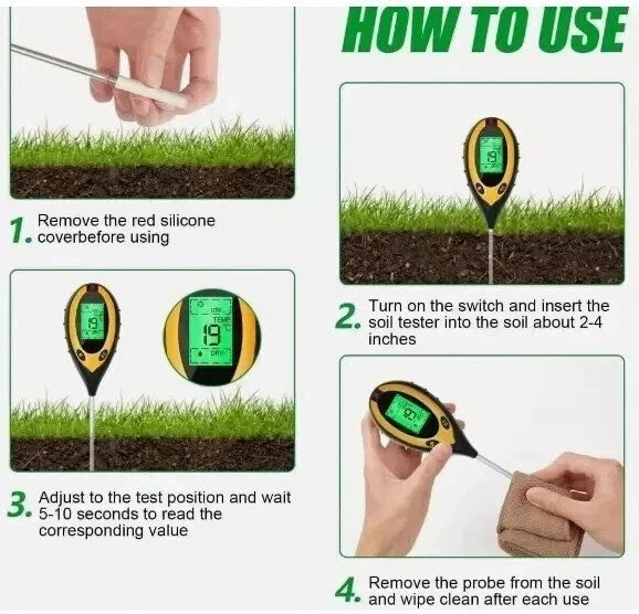 4-in-1 Digital Soil PH Tester–Moisture, Temperature & Light Meter for Plants UK