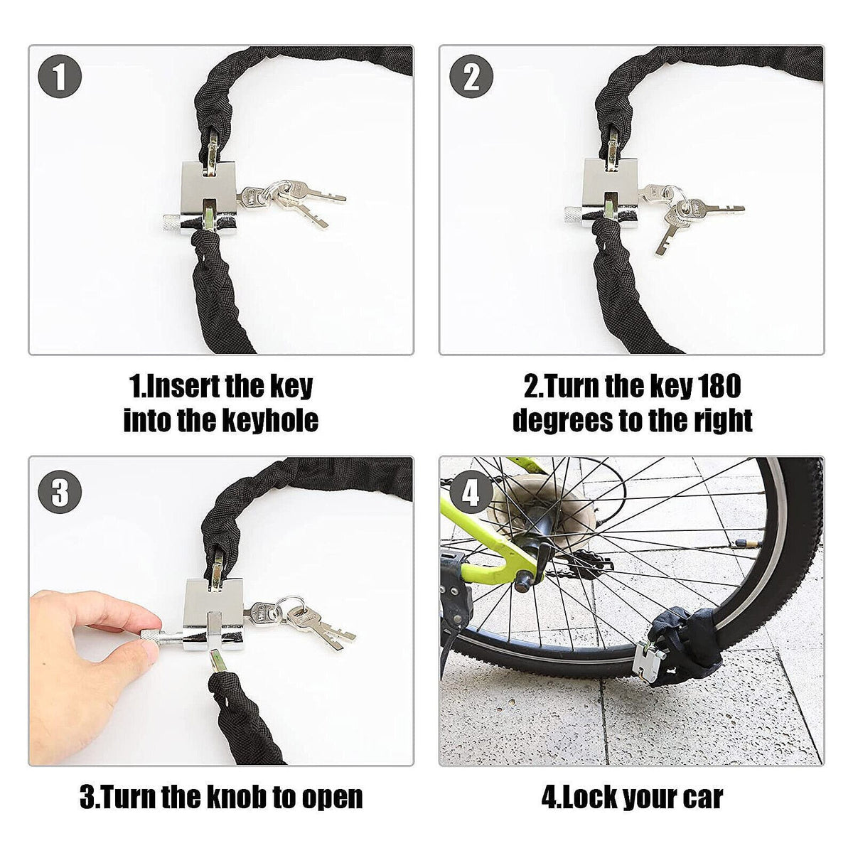 Bike Lock Chain Lock Heavy Duty 1.2m Bike Bicycle Security Padlock Motorcycle UK