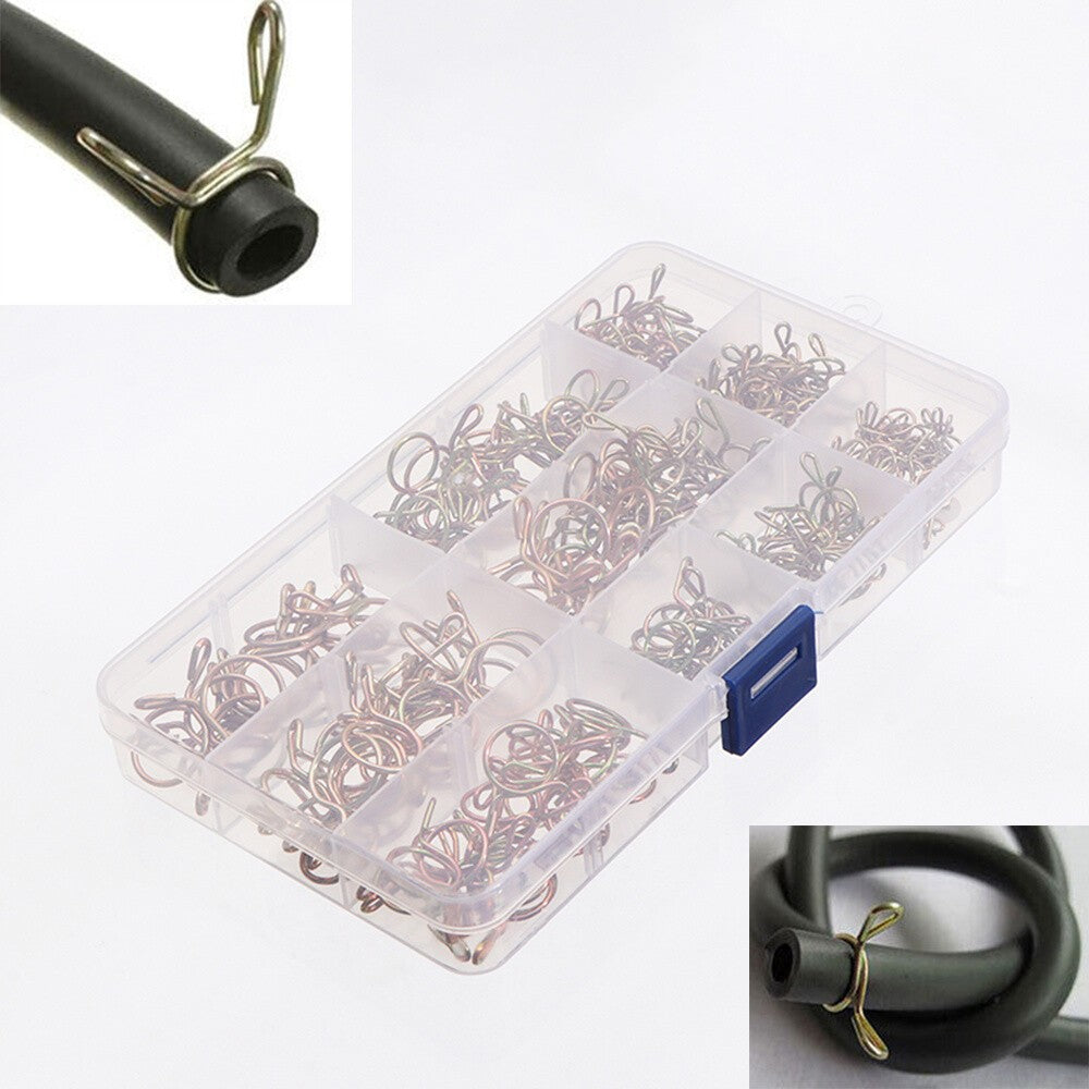 250Pcs Motorcycle Double Wire Spring Clamp Fuel Line Hose Tube Clips Assortment
