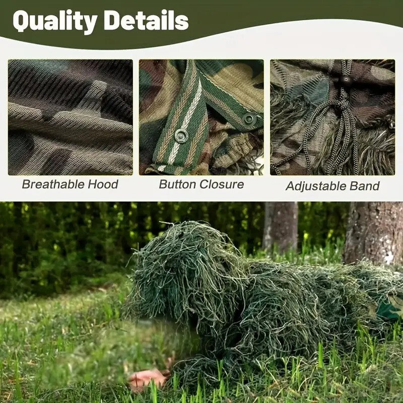 Multi-Scenario Woodland Camouflage Ghillie Suit – Adult Hunting Camouflage Gear
