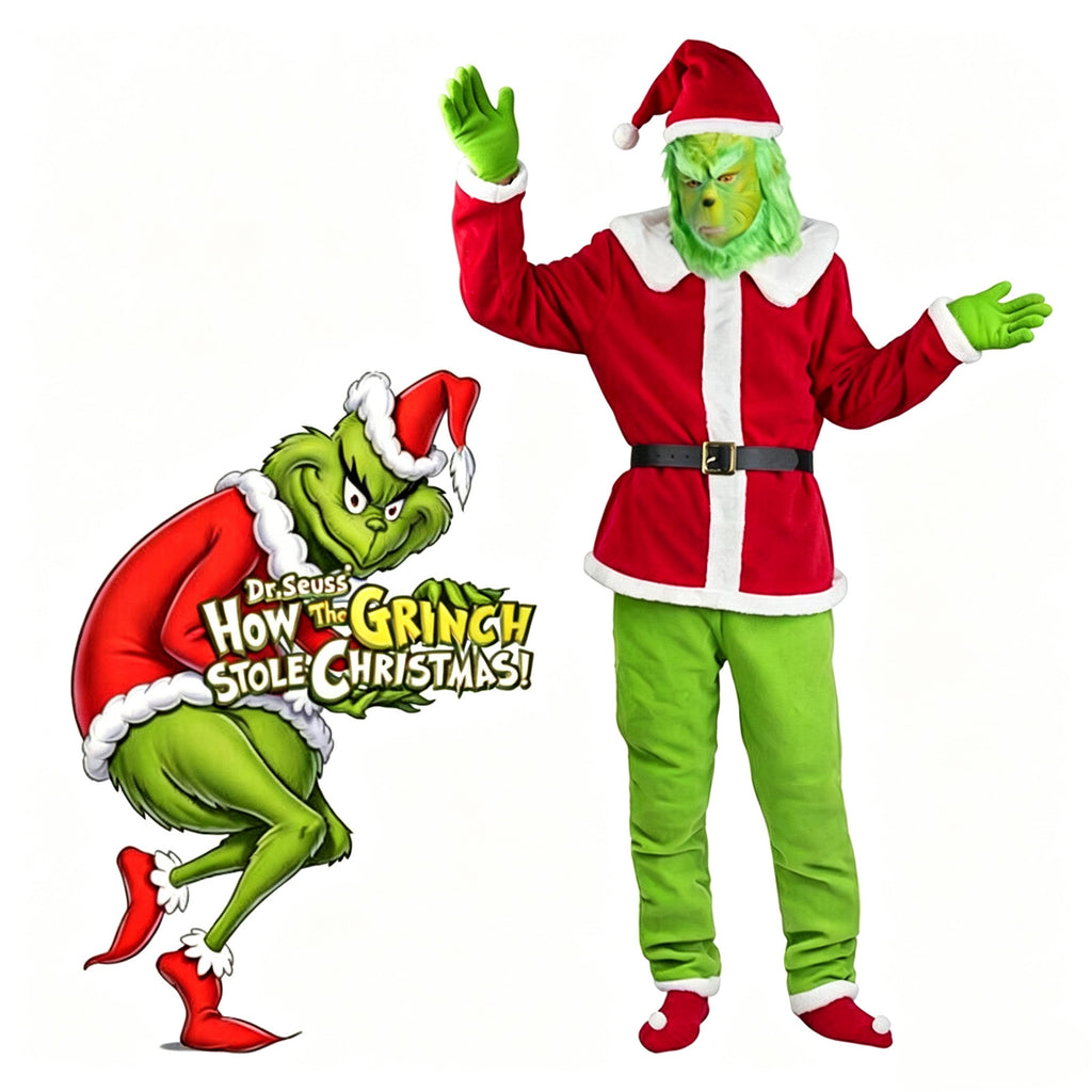 New Mens Grinch Christmas Costume Adult Xmas Fancy Dress Cosplay Outfit Set UK