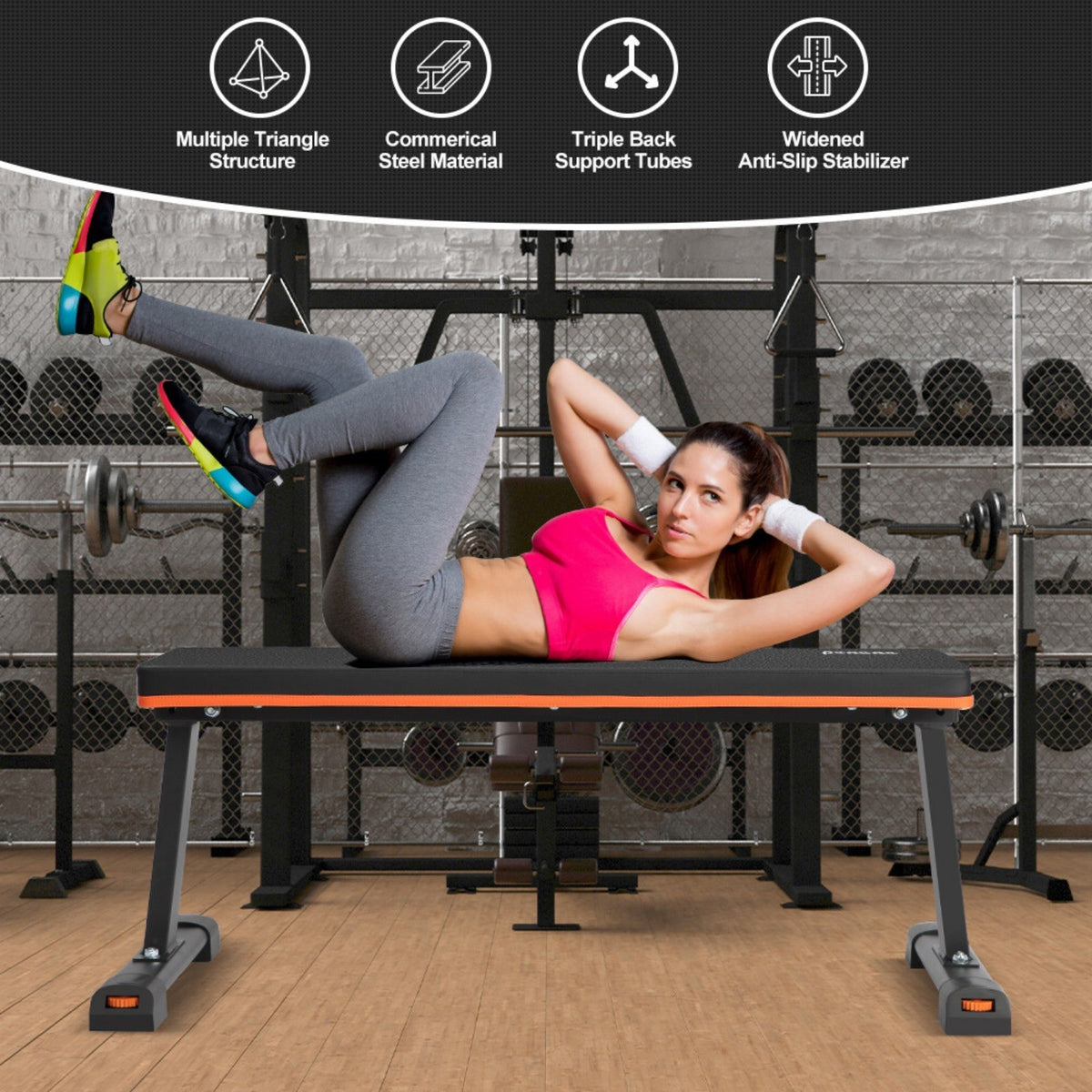 Flat Weight Bench Foldable Strength Training Exercise Home Gym Workout Fitness