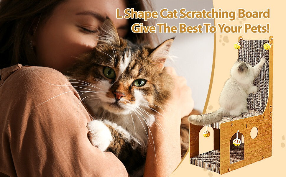 NEW L-shaped cat scratcher is made of non-toxic corrugated paper