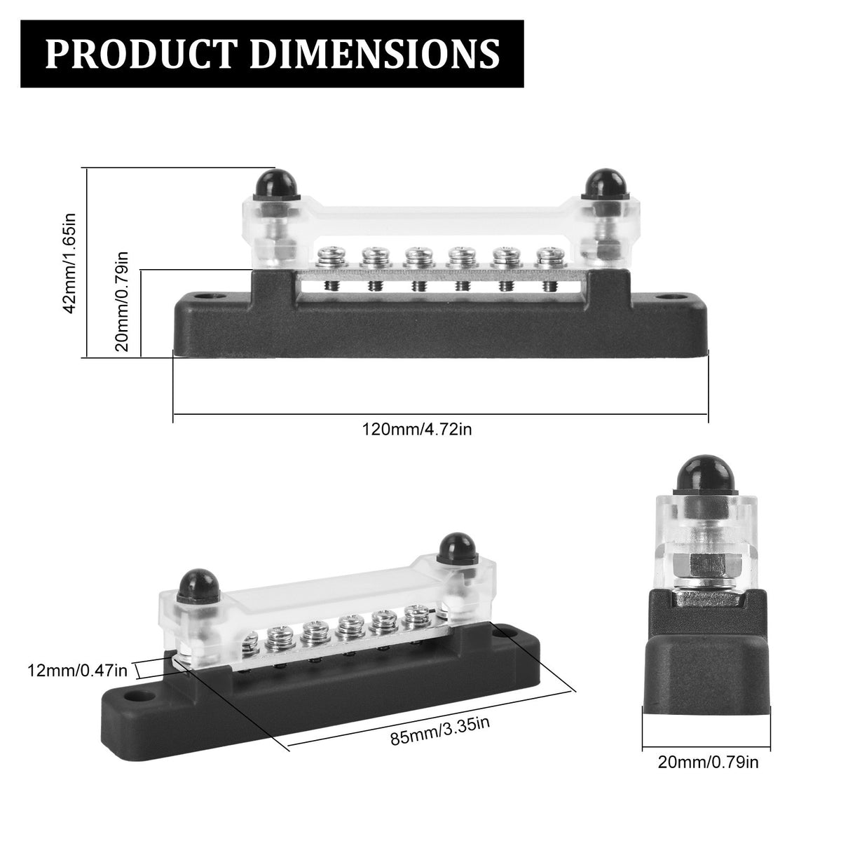 2Pcs 12V 150A Busbar 6 Way Red+Black Bus Bar Power Distribution Terminal Block