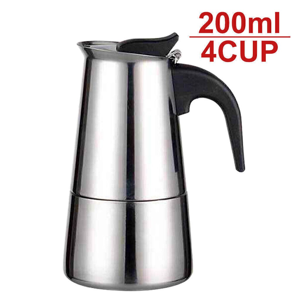 4 Cup Stainless Steel Espresso Maker Cup Stove Top Coffee Percolator Moka Pot