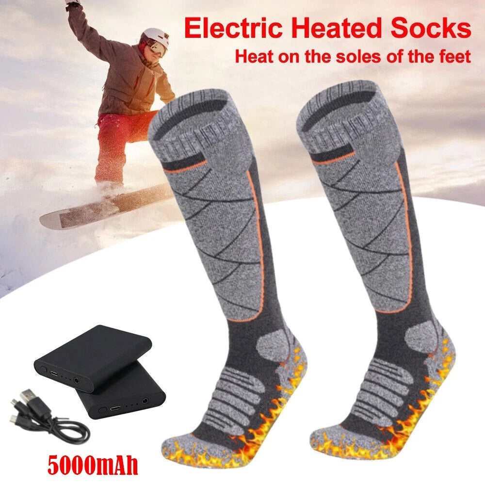 5000mAh Electric Heated Socks Foot Winter Warmer Sock Rechargeable Battery Power