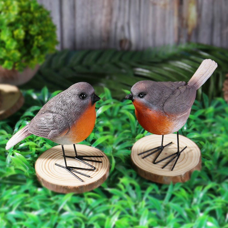 Set of 2 Robins Garden Outdoor Ornaments Decor Statue Resin Gifts
