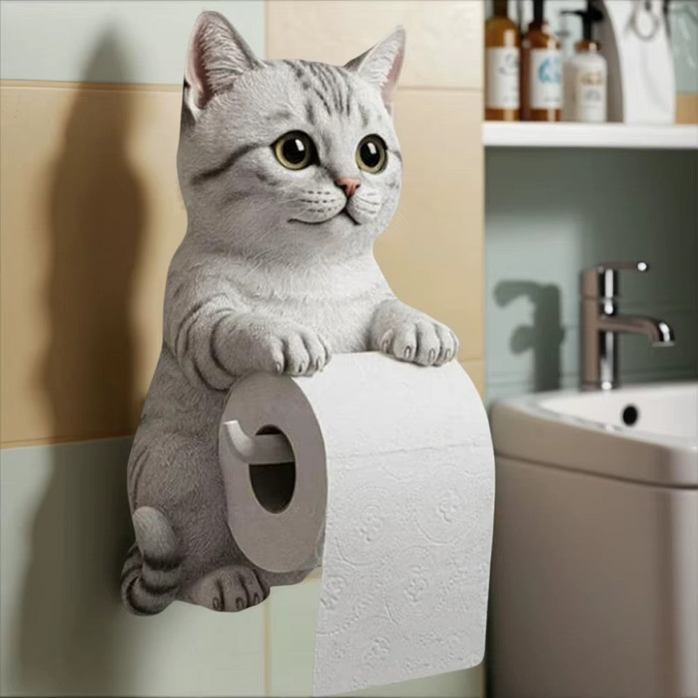 Novelty Cat Shaped Resin Tissue Holder Wall Mounted Toilet Roll Storage Bracket