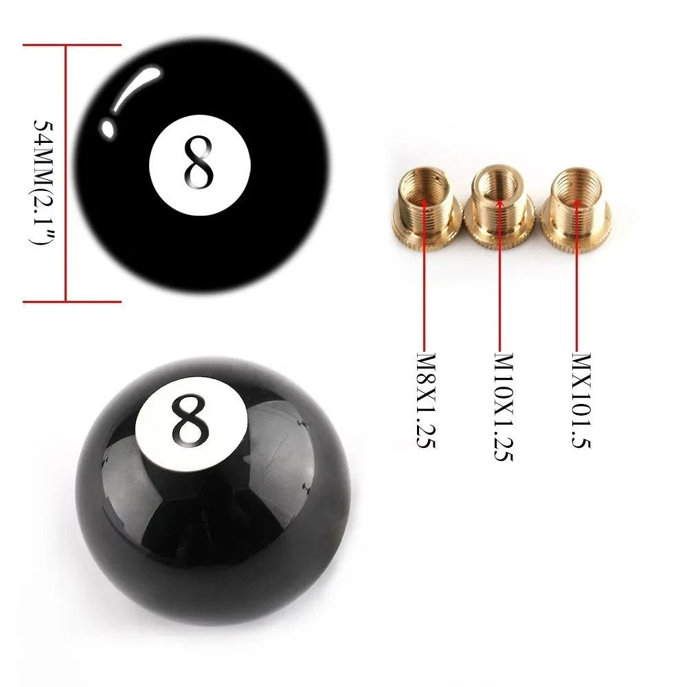 Universal Car 8 Pool Ball Gear Knob Shift Stick With Three Brass Inserts Black