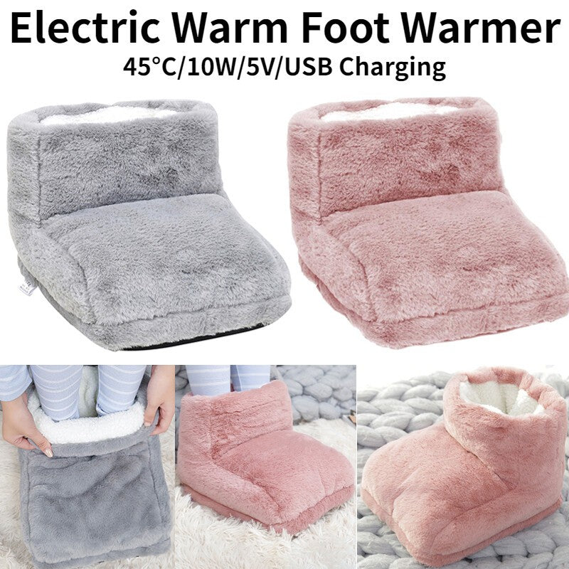 Unisex Electric Heated Foot Warmer Winter Home Office Plush Feet Warming Boot