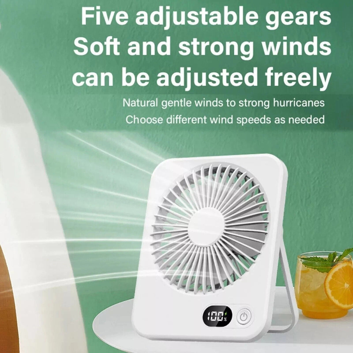 Portable Small Mini Turbo FAN Rechargeable Desk Fan Quiet 5 Speed Table Cooling