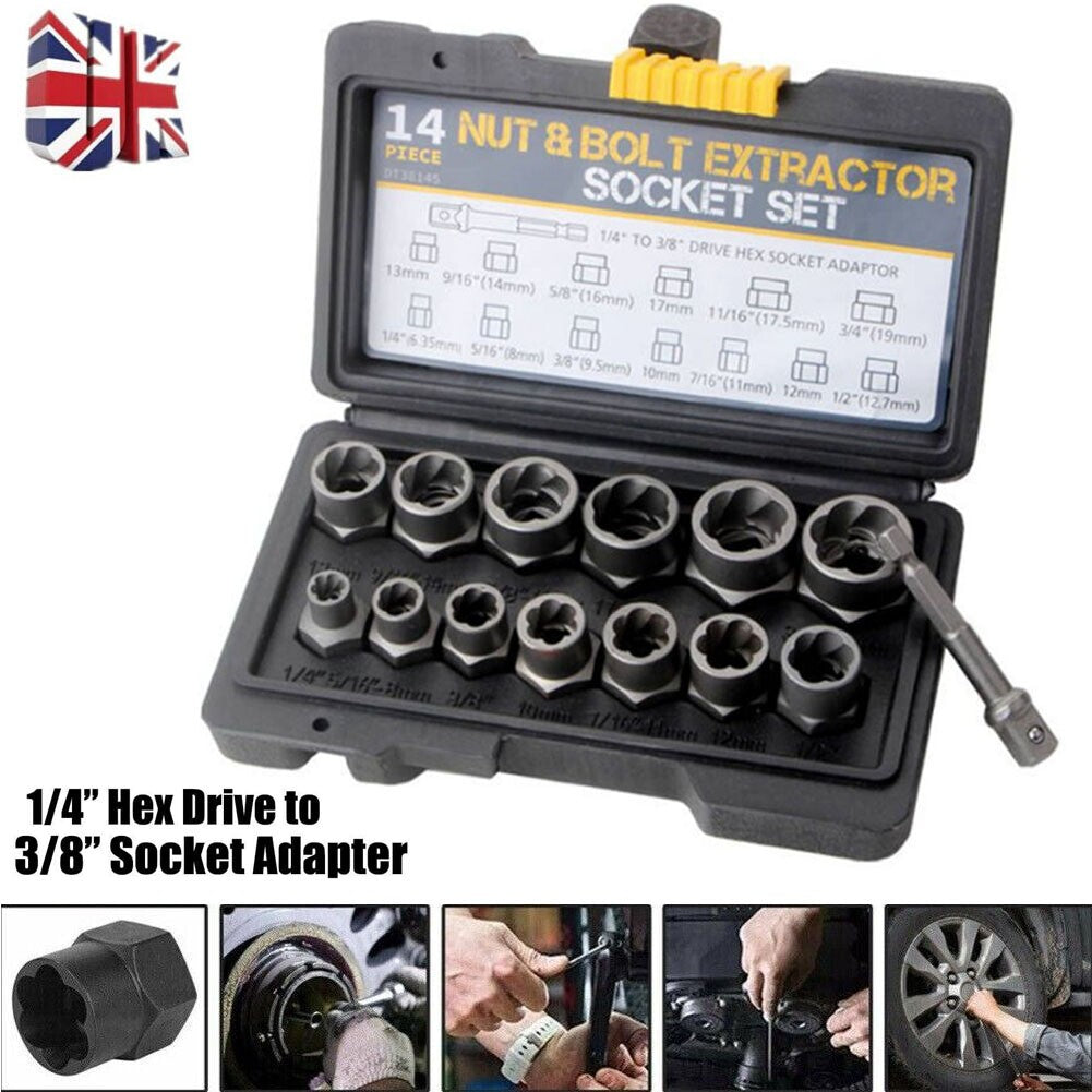 3/8" Locking Wheel Nut Remover Tool Set Stud Bolt Impact Twist Socket Extractor