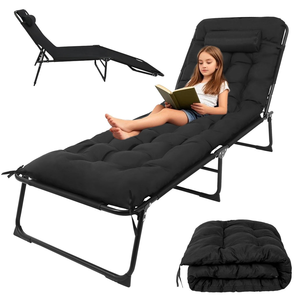 Reclining Sun Lounger Garden Folding Chair Recliner Beach Camping Bed with mat