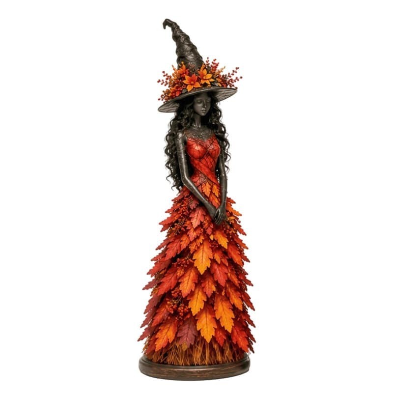 Fall Enchanted Autumn Witch Figurine, Halloween Witch Statue (Golden Harvest)