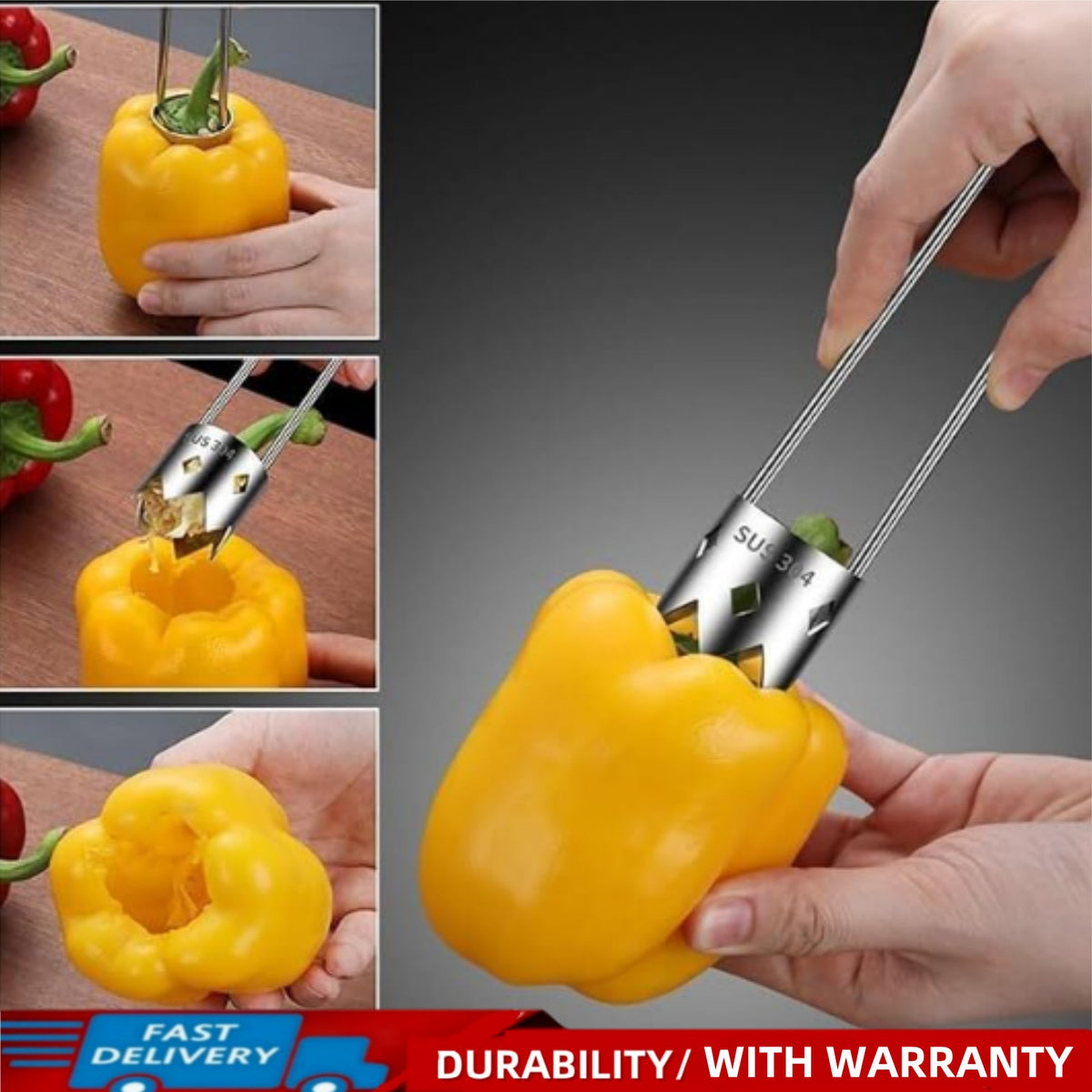 1 pc Fruit and Vegetable Corer Stainless Steel Red Bell Pepper Core