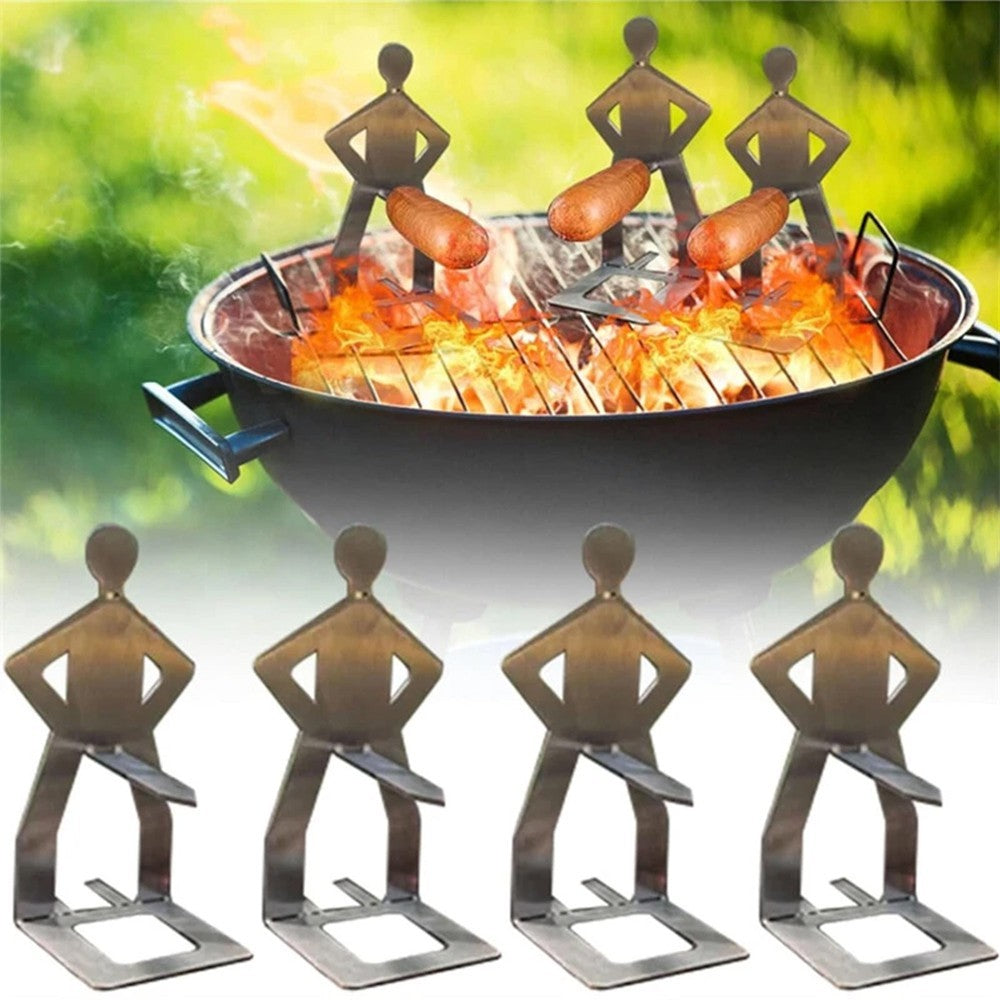 BBQ Accessories Novelty Men Shaped Stainless Steel Hot Dog Sausage Holder Rack