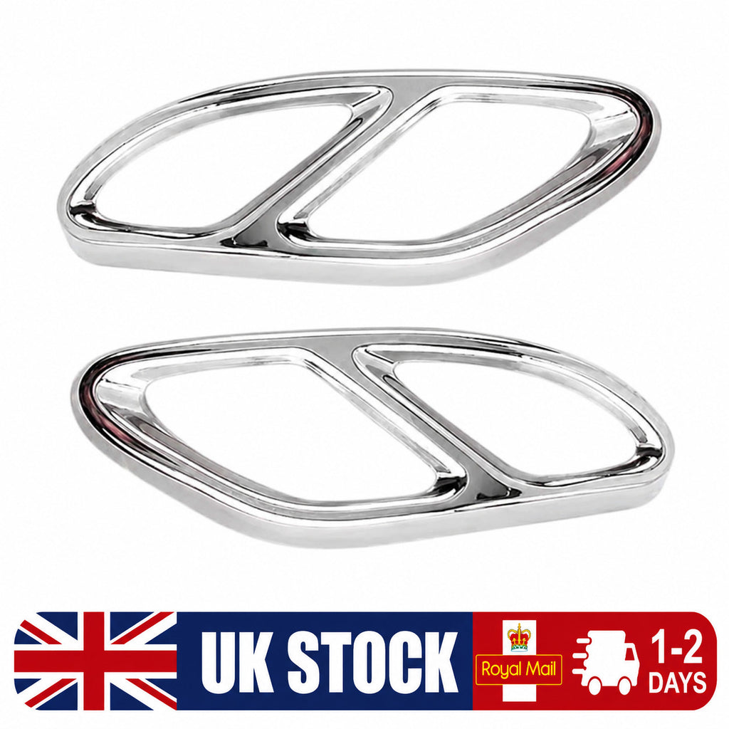 2PC Silver Exhaust Pipe Tip Trim Cover For Mercedes Benz C Class W205 2015-2021