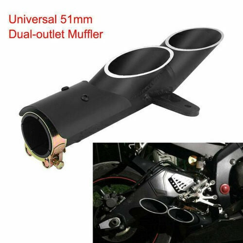 Dual Outlet Motorcycle Exhaust Muffler Tail Pipe Universal For 2"  51mm Dia.