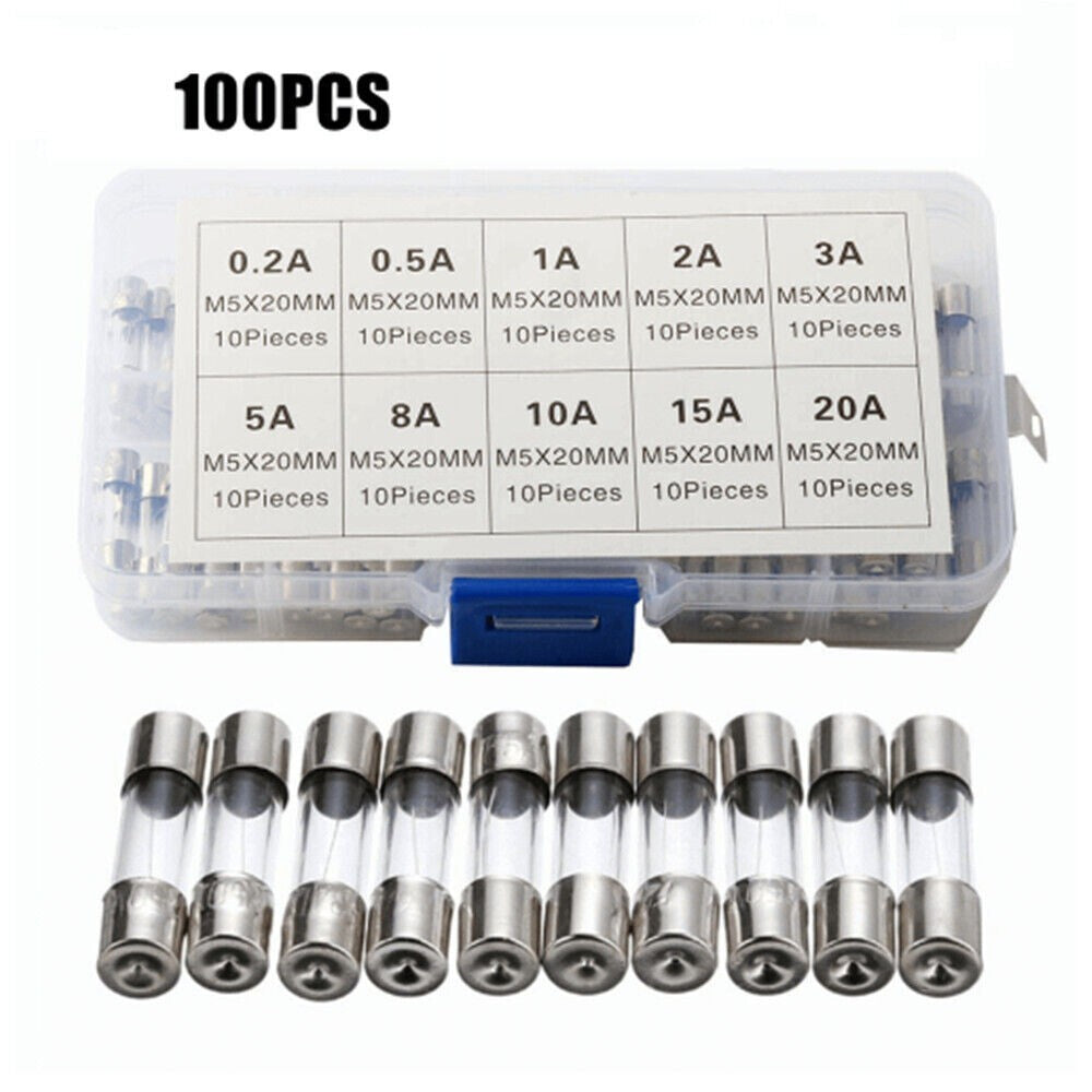100Pcs 5x20mm Quick Blow Glass Tube Fuse Kit Fast Action Assorted Electronic
