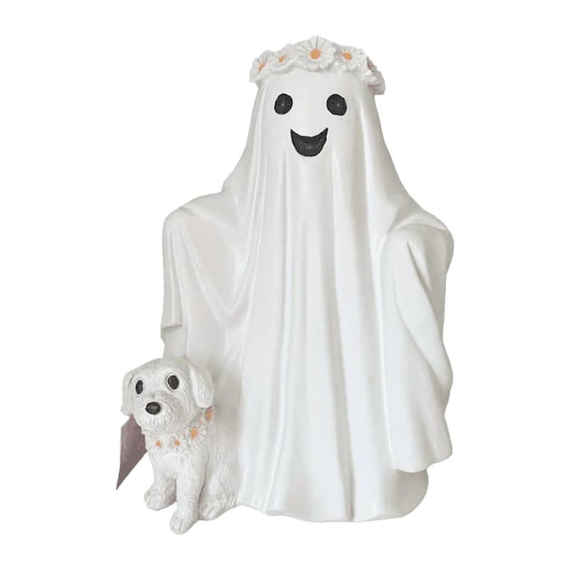 Ghost Walking Dog Statue Ornament Decorative Cute Ghost Figurine Halloween