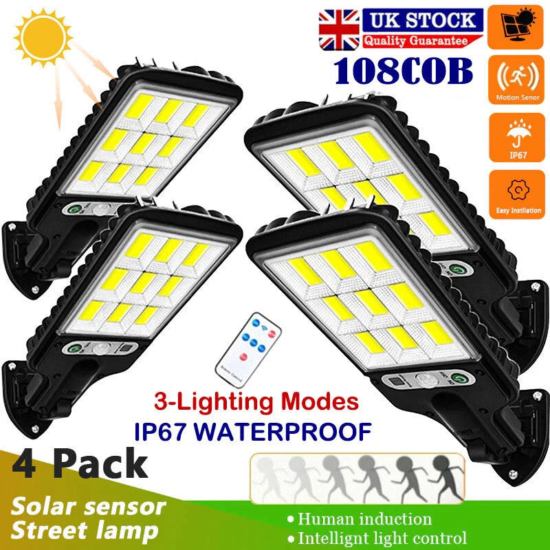 4PCS 6000W LED Solar Street Wall Light PIR Motion Sensor Outdoor Street Lamp